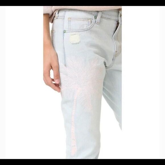 Anthropologie Sandrine Rose Flamingo Palm tree Pattern Ankle Light Wash 24 - Picture 2 of 12